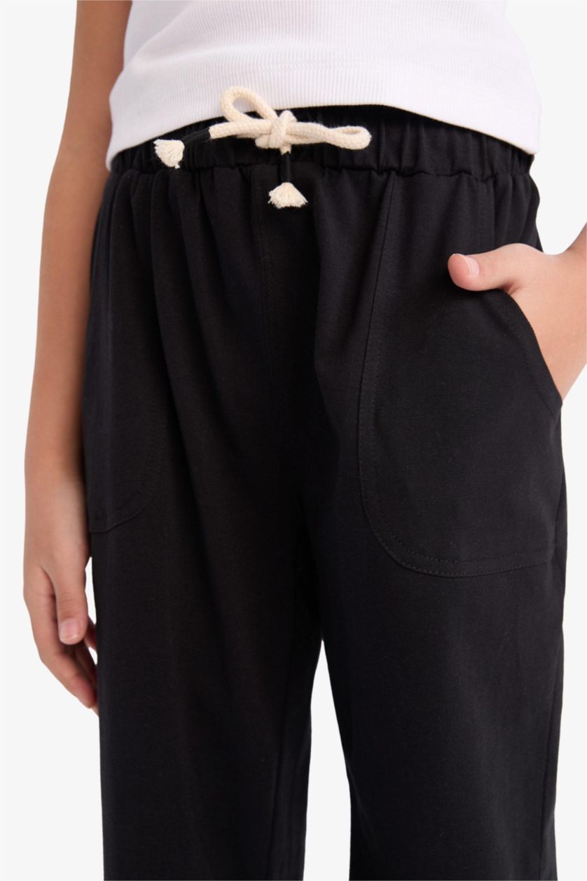 Kız Çocuk - Genç Kız Siyah Beli Lastikli Cepli Jogger Eşofman Altı Kız Çocuk