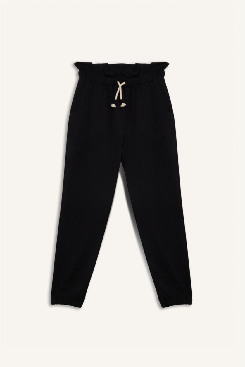 Kız Çocuk - Genç Kız Siyah Beli Lastikli Cepli Jogger Eşofman Altı Kız Çocuk