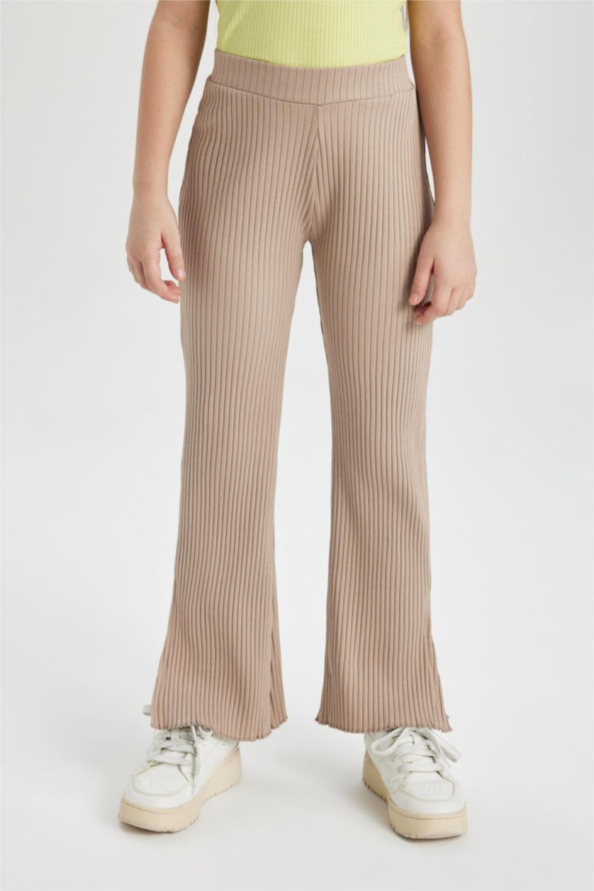 FILLES Beige Clair Pantalon Jersey Côtelé Coupe Évasée pour Fille