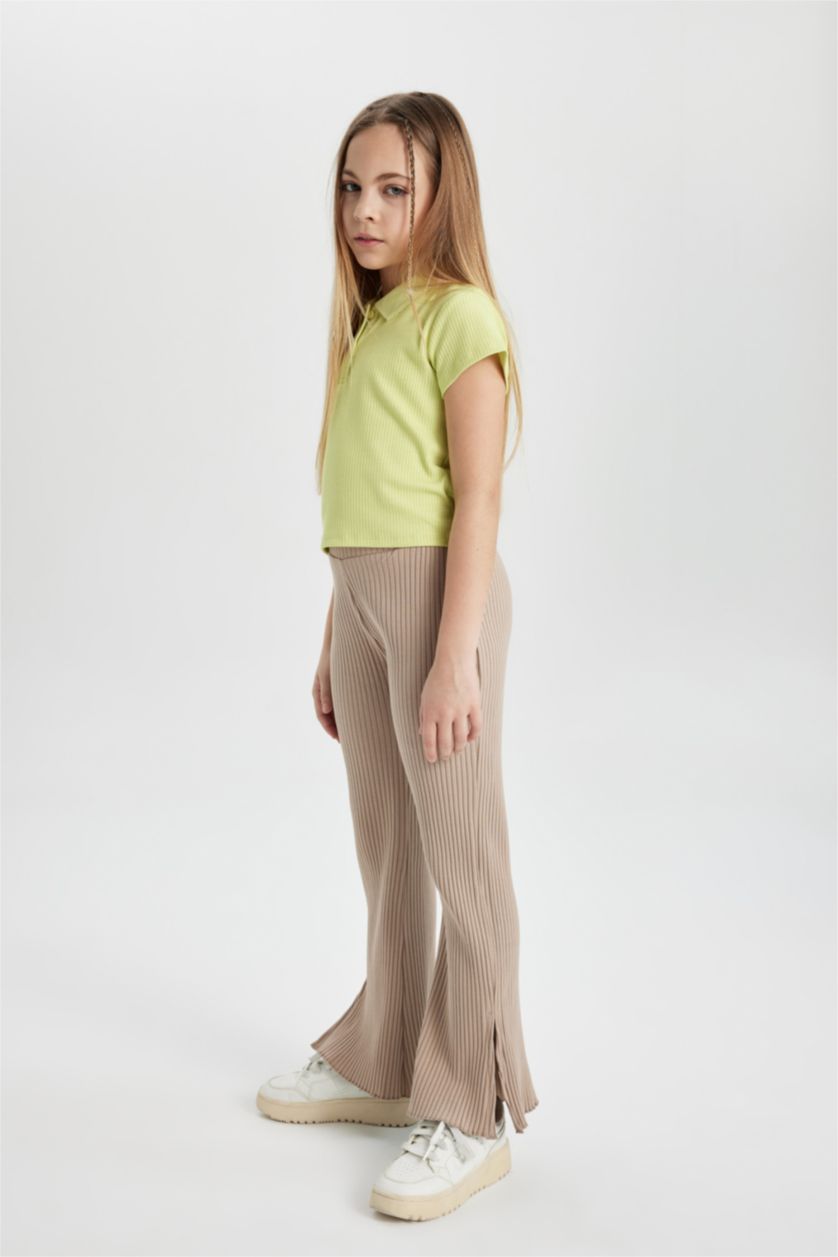 FILLES Beige Clair Pantalon Jersey Côtelé Coupe Évasée pour Fille