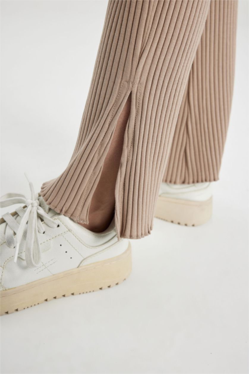 FILLES Beige Clair Pantalon Jersey Côtelé Coupe Évasée pour Fille