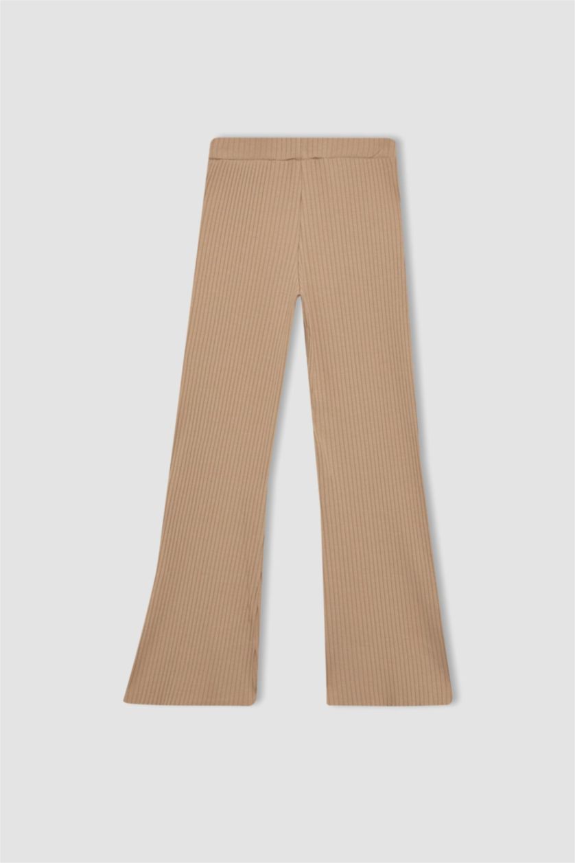 FILLES Beige Clair Pantalon Jersey Côtelé Coupe Évasée pour Fille