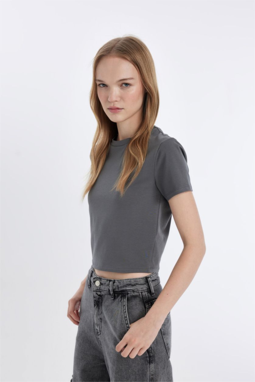 WOMAN Grey Slim Fit Short Sleeve T-Shirt