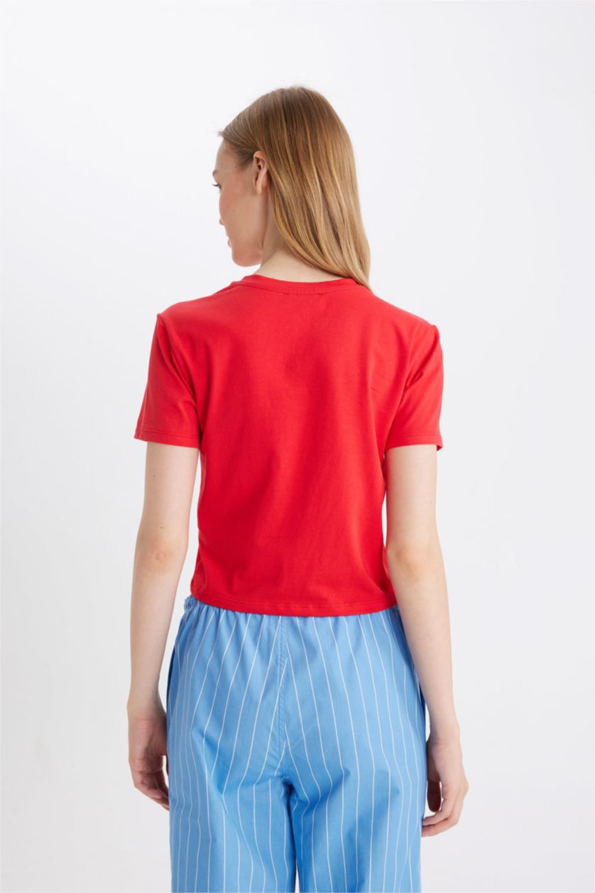 WOMAN Red Fitted Crew Neck Basic Short Sleeve T-Shirt