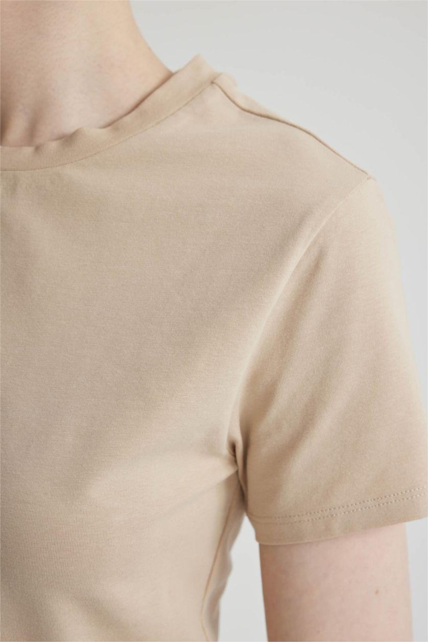 نساء بيج تيشيرت نص كم سليم فيت