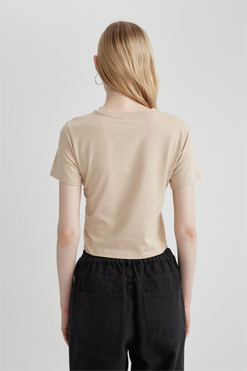 نساء بيج تيشيرت نص كم سليم فيت