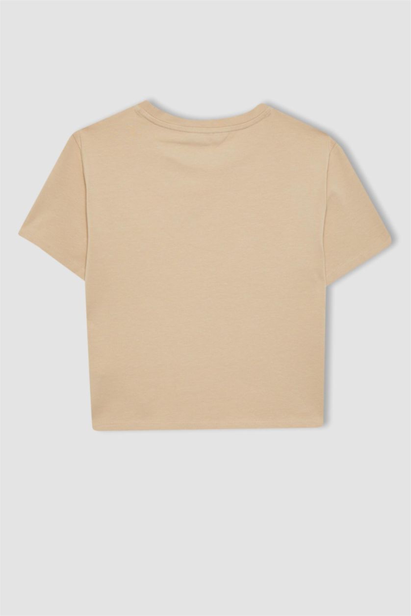 نساء بيج تيشيرت نص كم سليم فيت