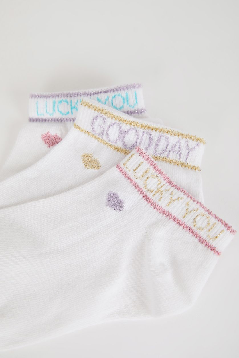 Kız Çocuk - Genç Kız Beyaz 3'lü Pamuklu Patik Çorap Kız Çocuk