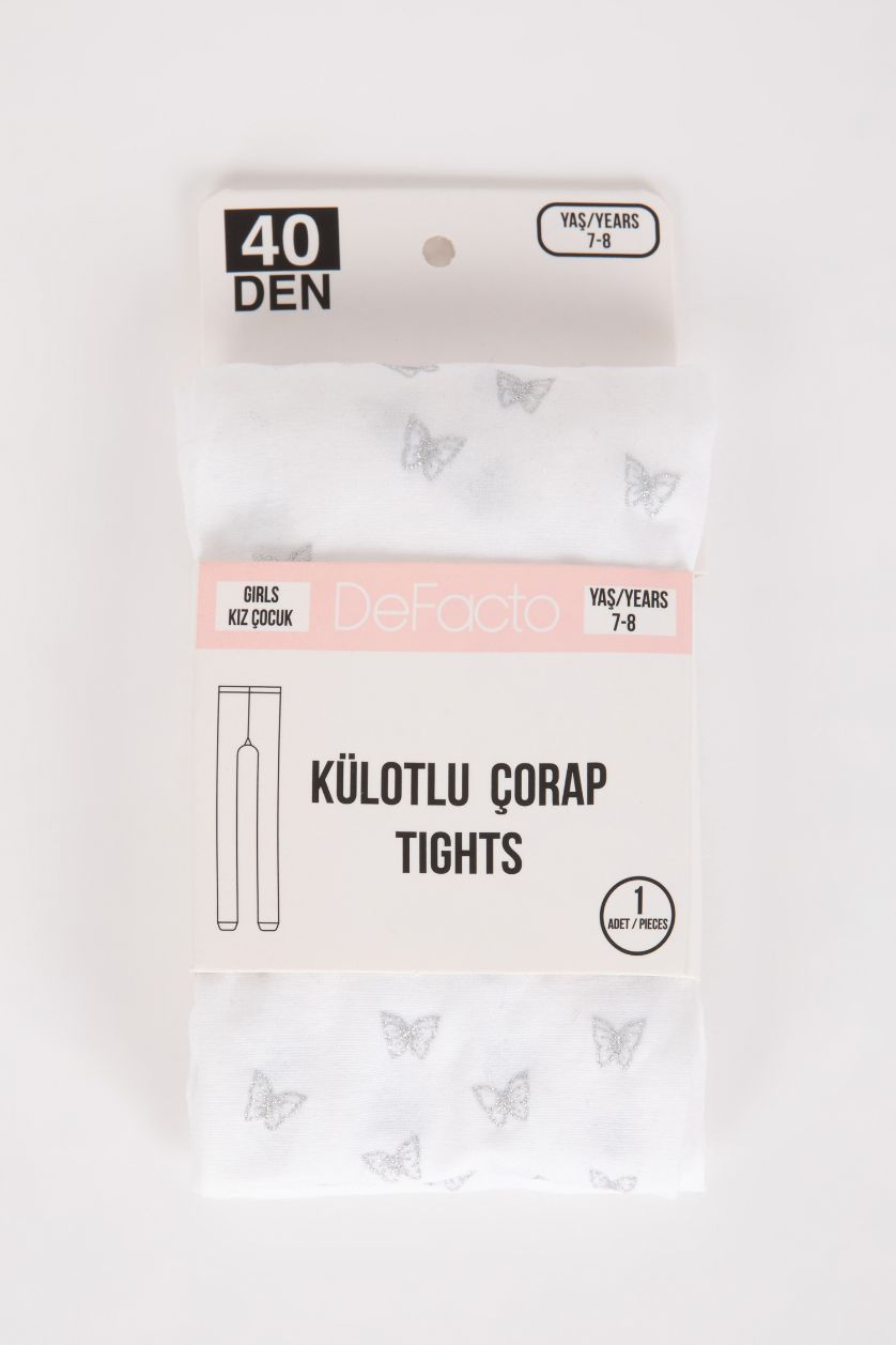 Kız Çocuk - Genç Kız Beyaz Kız Çocuk Kelebek Desenli Külotlu Okul Çorabı