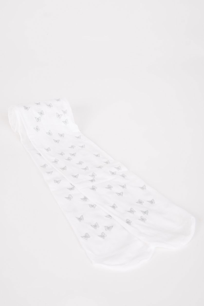 Kız Çocuk - Genç Kız Beyaz Kız Çocuk Kelebek Desenli Külotlu Okul Çorabı