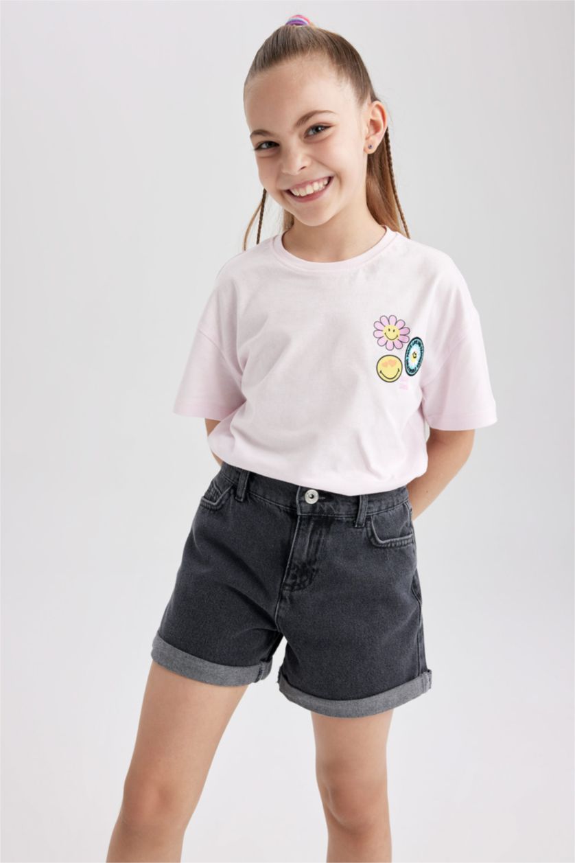 GIRLS & TEENS Light Pink Girls SmileyWorld Licensed Regular Fit Short Sleeve T-Shirt