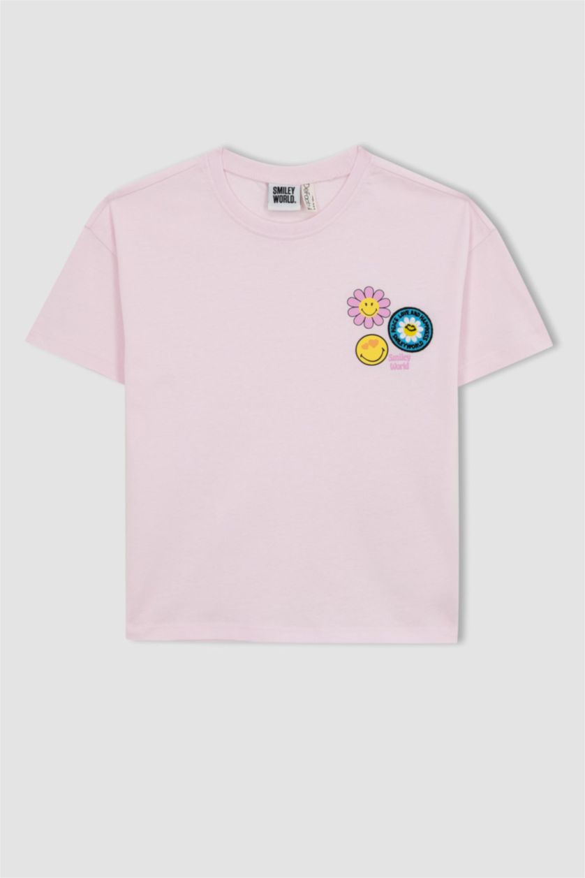 GIRLS & TEENS Light Pink Girls SmileyWorld Licensed Regular Fit Short Sleeve T-Shirt