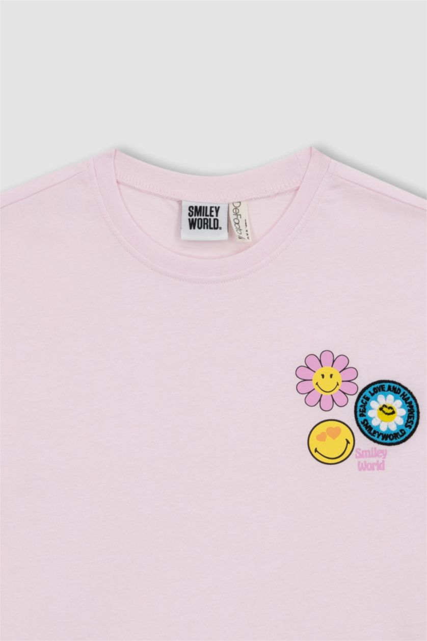 GIRLS & TEENS Light Pink Girls SmileyWorld Licensed Regular Fit Short Sleeve T-Shirt
