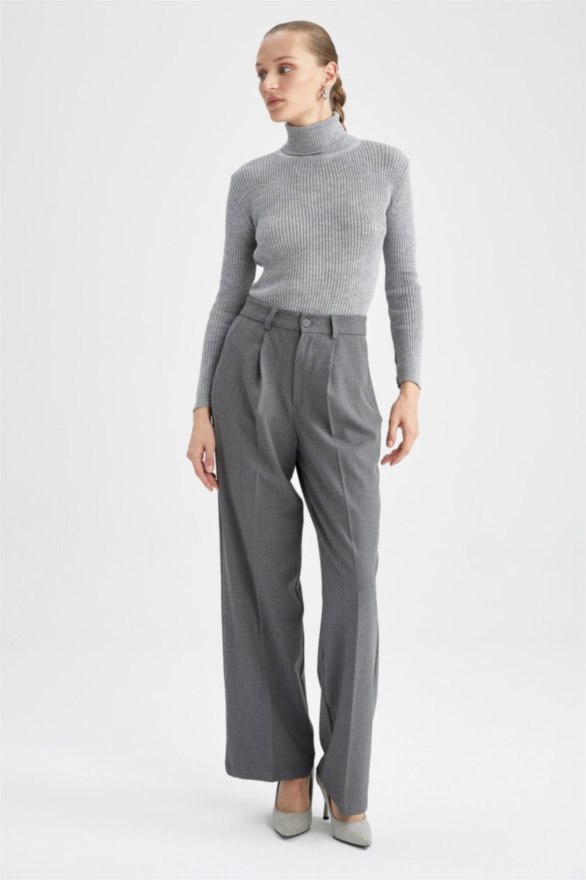 WOMAN Grey Melange Wide Leg Wide Leg Pants