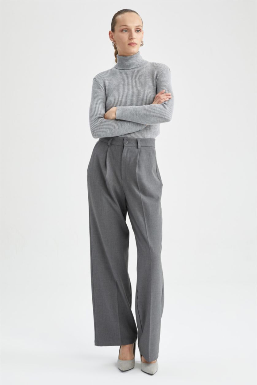 WOMAN Grey Melange Wide Leg Wide Leg Pants