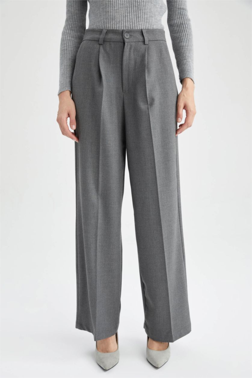WOMAN Grey Melange Wide Leg Wide Leg Pants