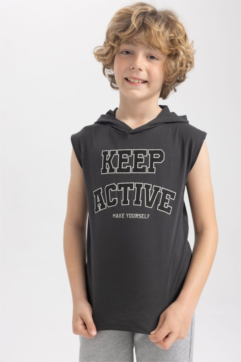 BOYS & TEENS Anthracite Boy Hooded T shirt