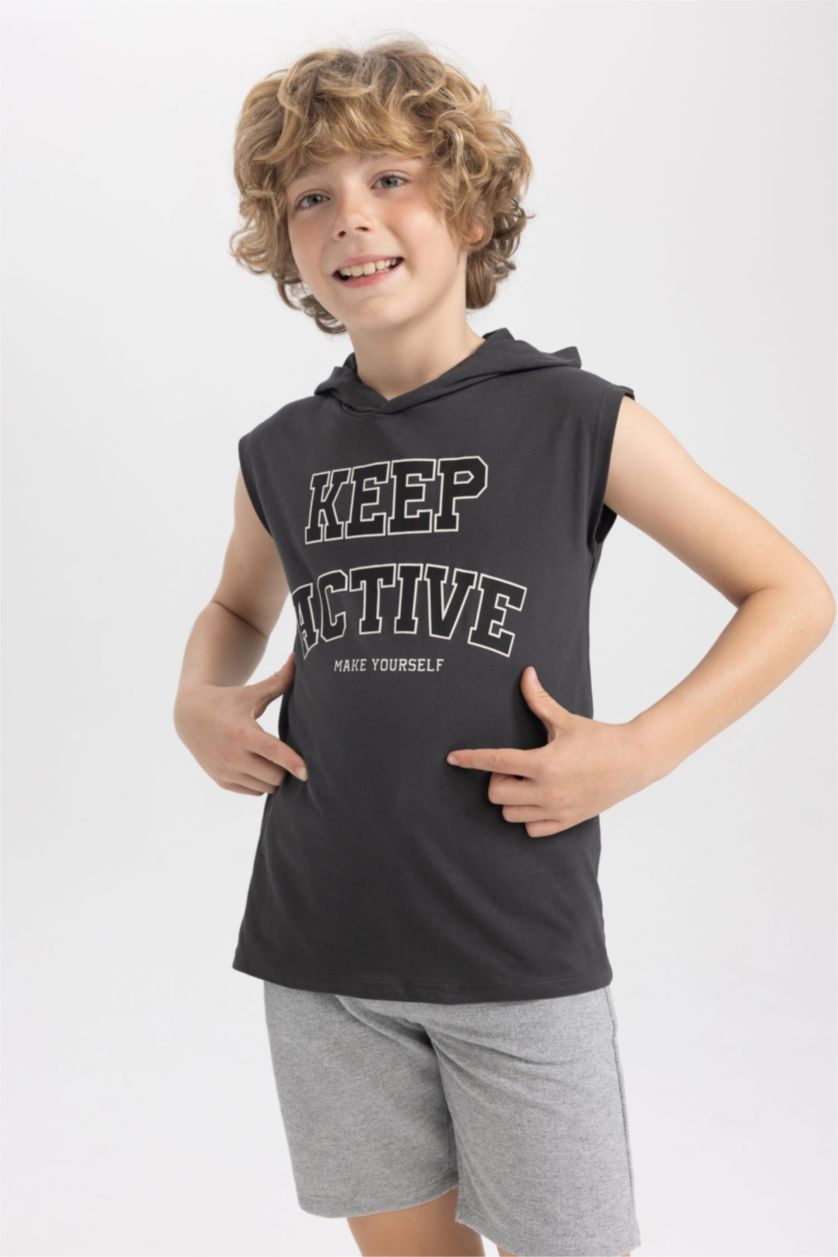 BOYS & TEENS Anthracite Boy Hooded T shirt