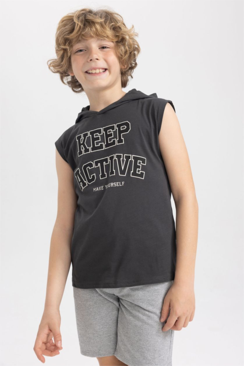 BOYS & TEENS Anthracite Boy Hooded T shirt