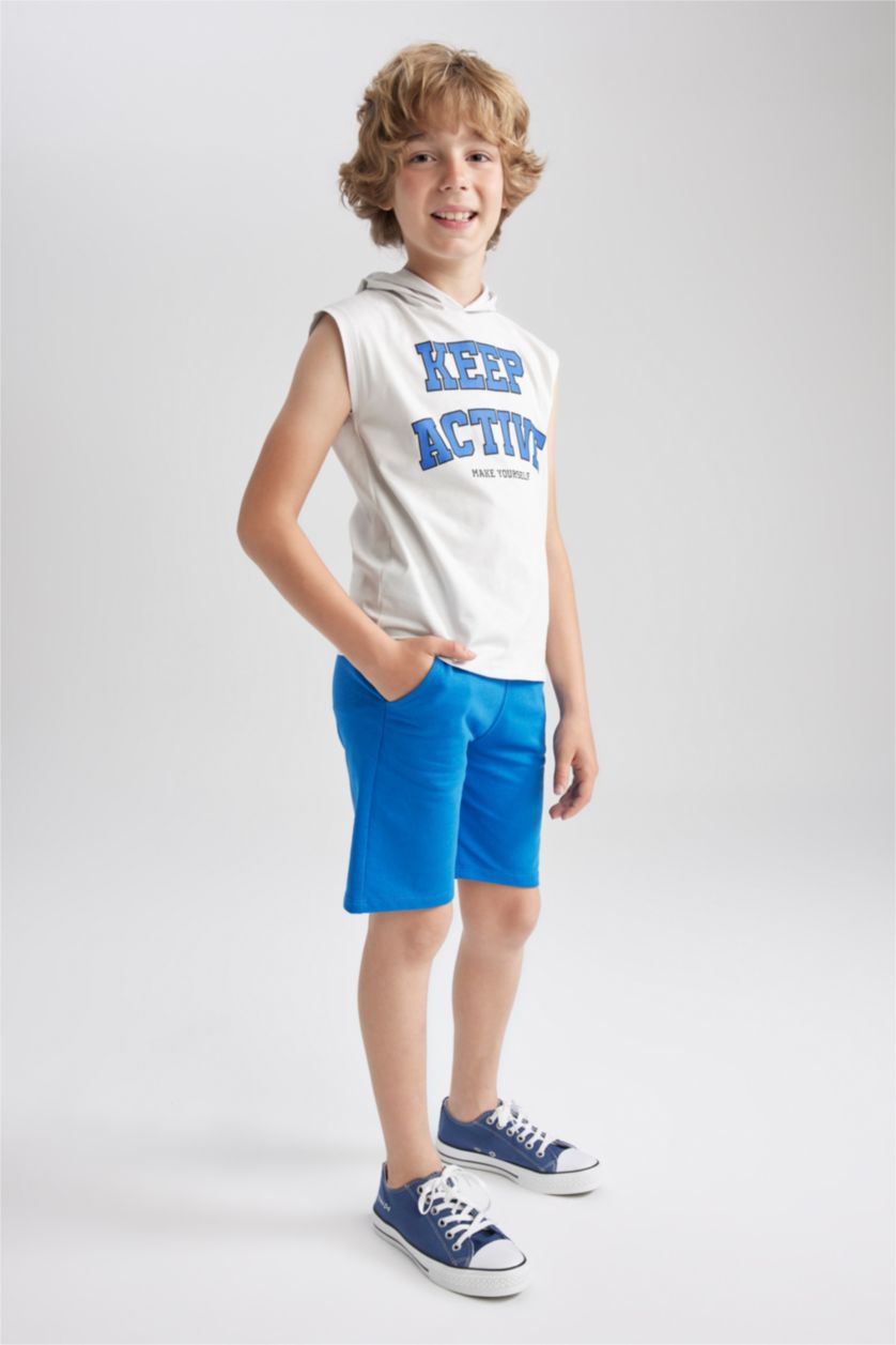 أولاد رمادي فاتح تيشيرت اولادي بدون أكمام بغطاء للرأس