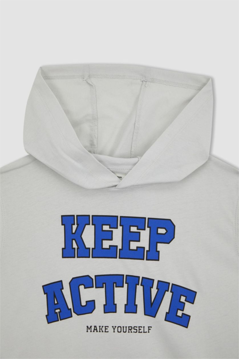 أولاد رمادي فاتح تيشيرت اولادي بدون أكمام بغطاء للرأس