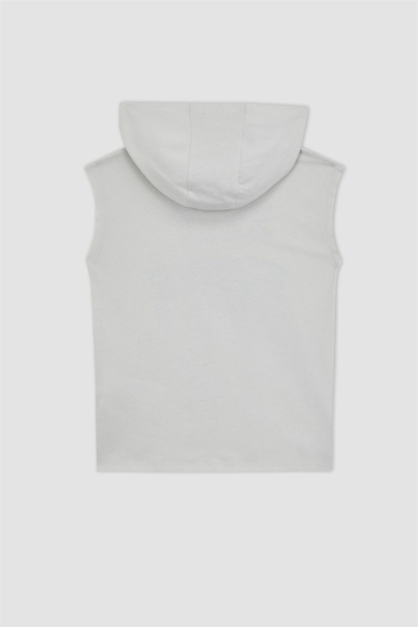 أولاد رمادي فاتح تيشيرت اولادي بدون أكمام بغطاء للرأس