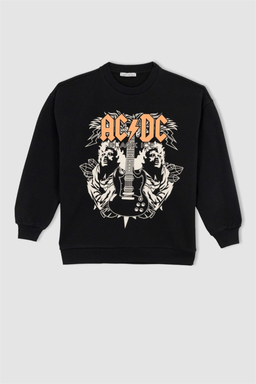 Woman Black AC/DC Oversize Fit Crew Neck Sweatshirt