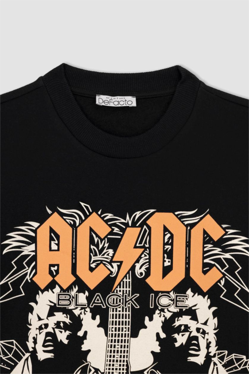 Woman Black AC/DC Oversize Fit Crew Neck Sweatshirt