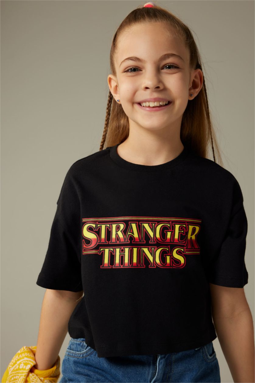 GIRLS & TEENS Black Girl Stranger Things Licensed Crop Short Sleeve T-Shirt