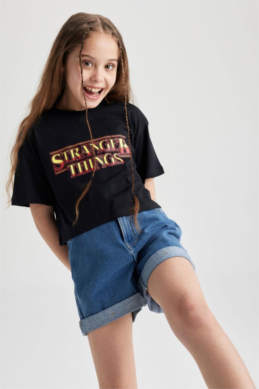 GIRLS & TEENS Black Girl Stranger Things Licensed Crop Short Sleeve T-Shirt