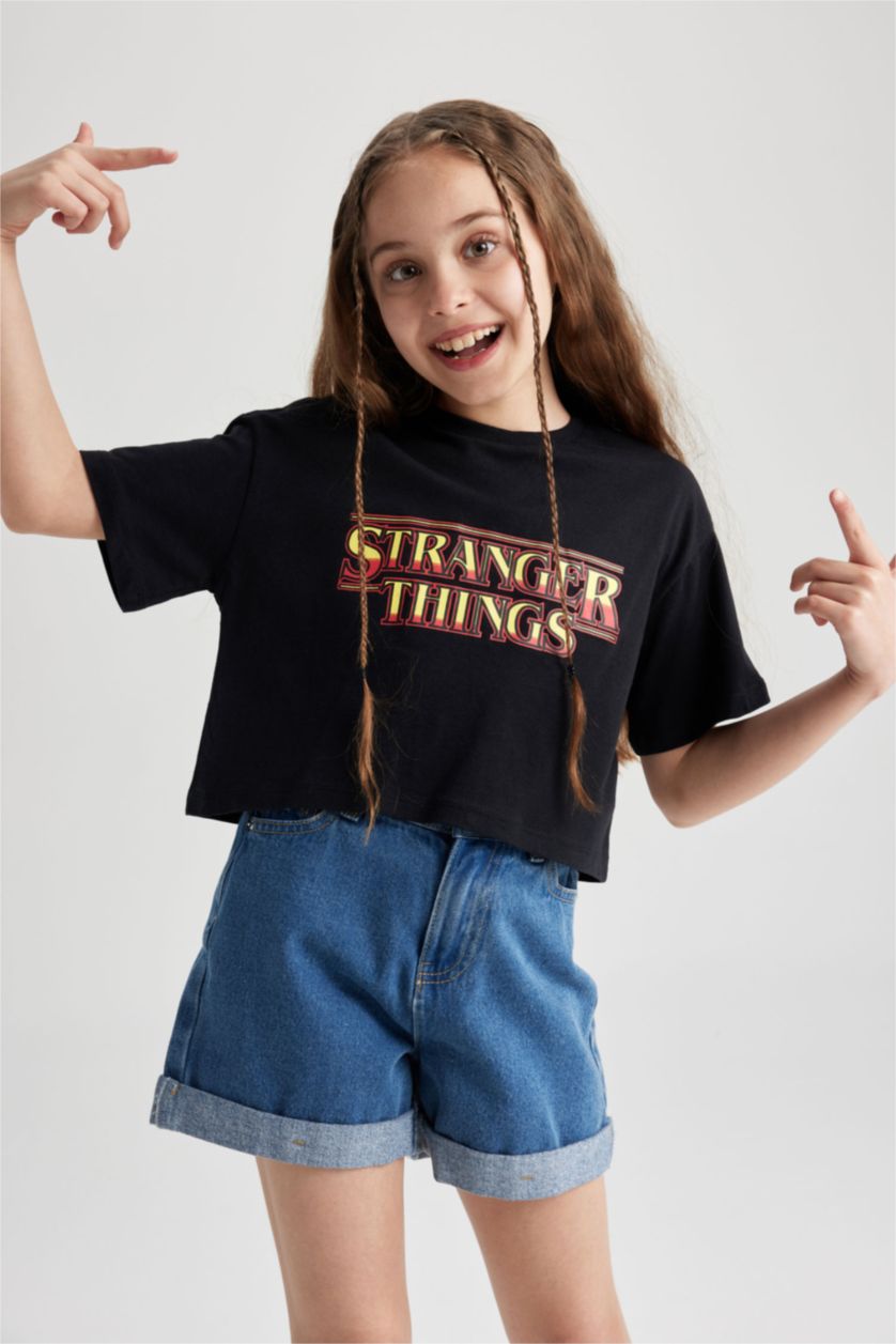 GIRLS & TEENS Black Girl Stranger Things Licensed Crop Short Sleeve T-Shirt