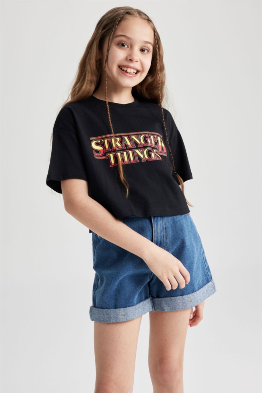GIRLS & TEENS Black Girl Stranger Things Licensed Crop Short Sleeve T-Shirt