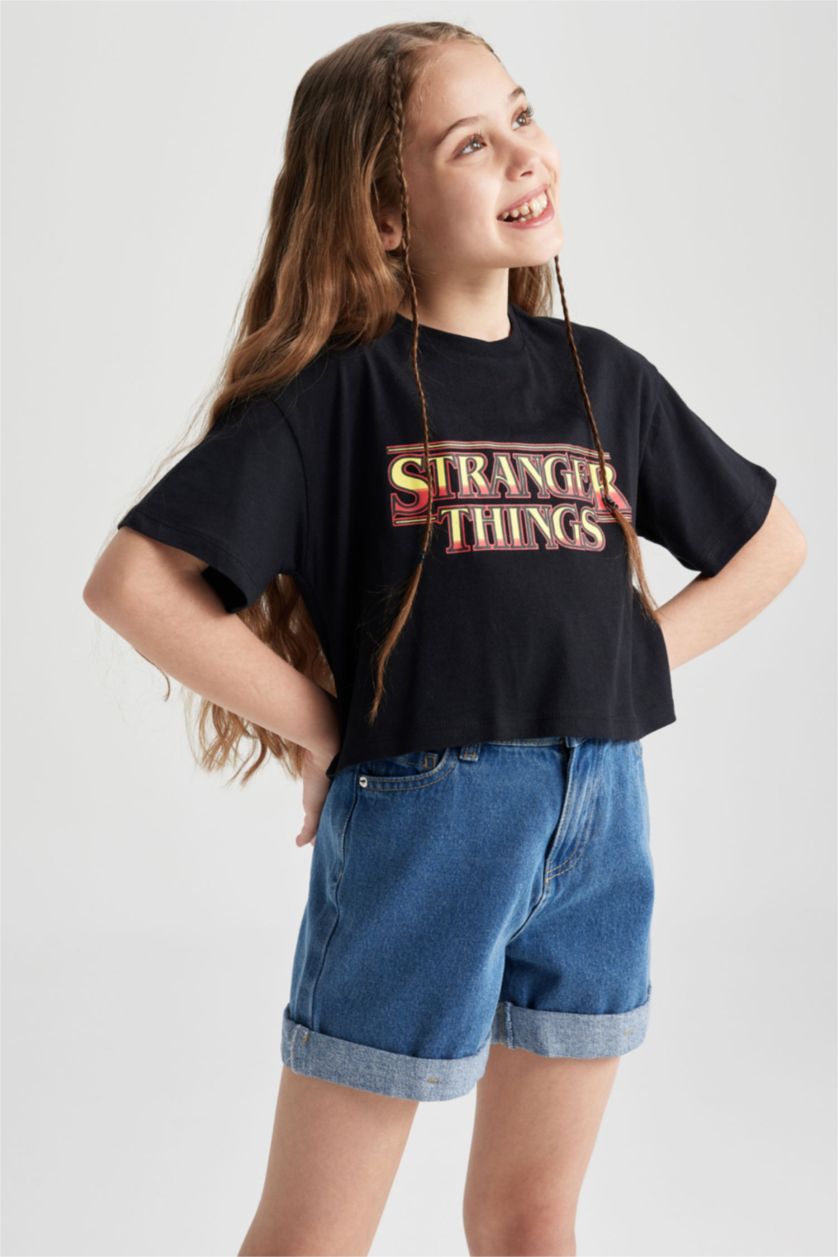 GIRLS & TEENS Black Girl Stranger Things Licensed Crop Short Sleeve T-Shirt