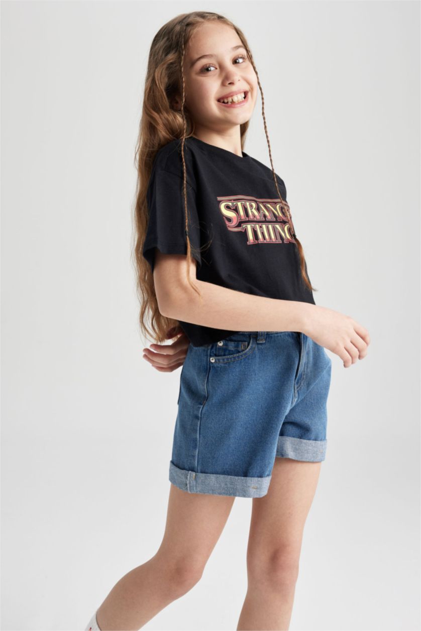 GIRLS & TEENS Black Girl Stranger Things Licensed Crop Short Sleeve T-Shirt