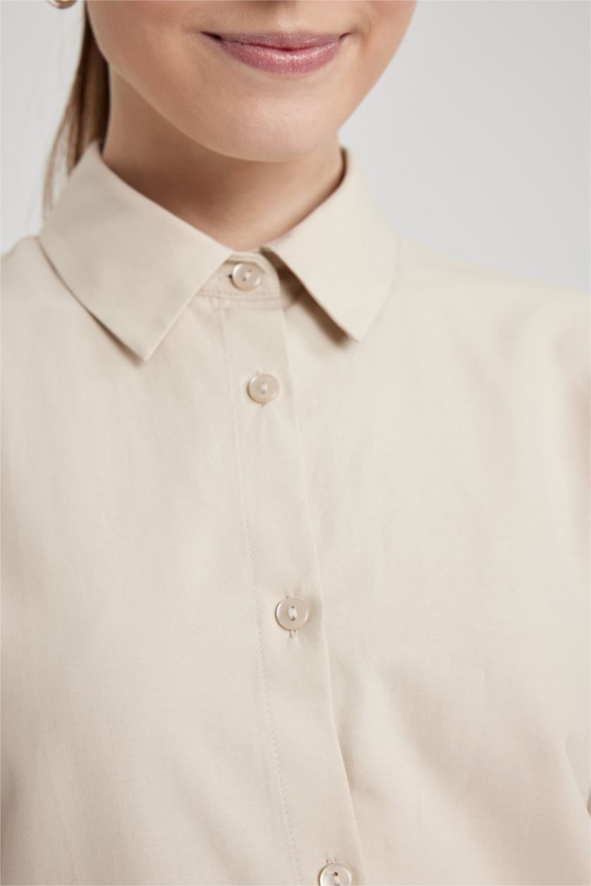 FEMME Beige Tunique Popeline Coupe Régulière À Manches Longues