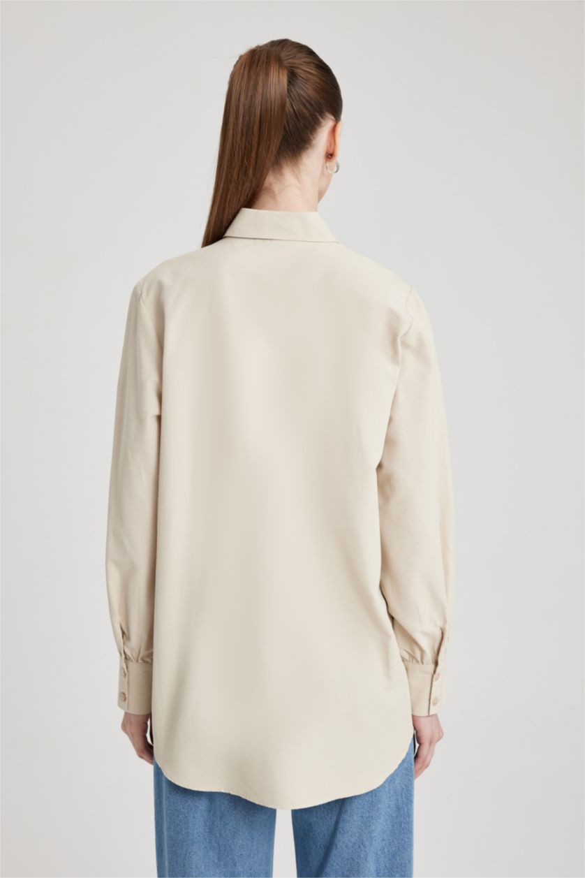 FEMME Beige Tunique Popeline Coupe Régulière À Manches Longues