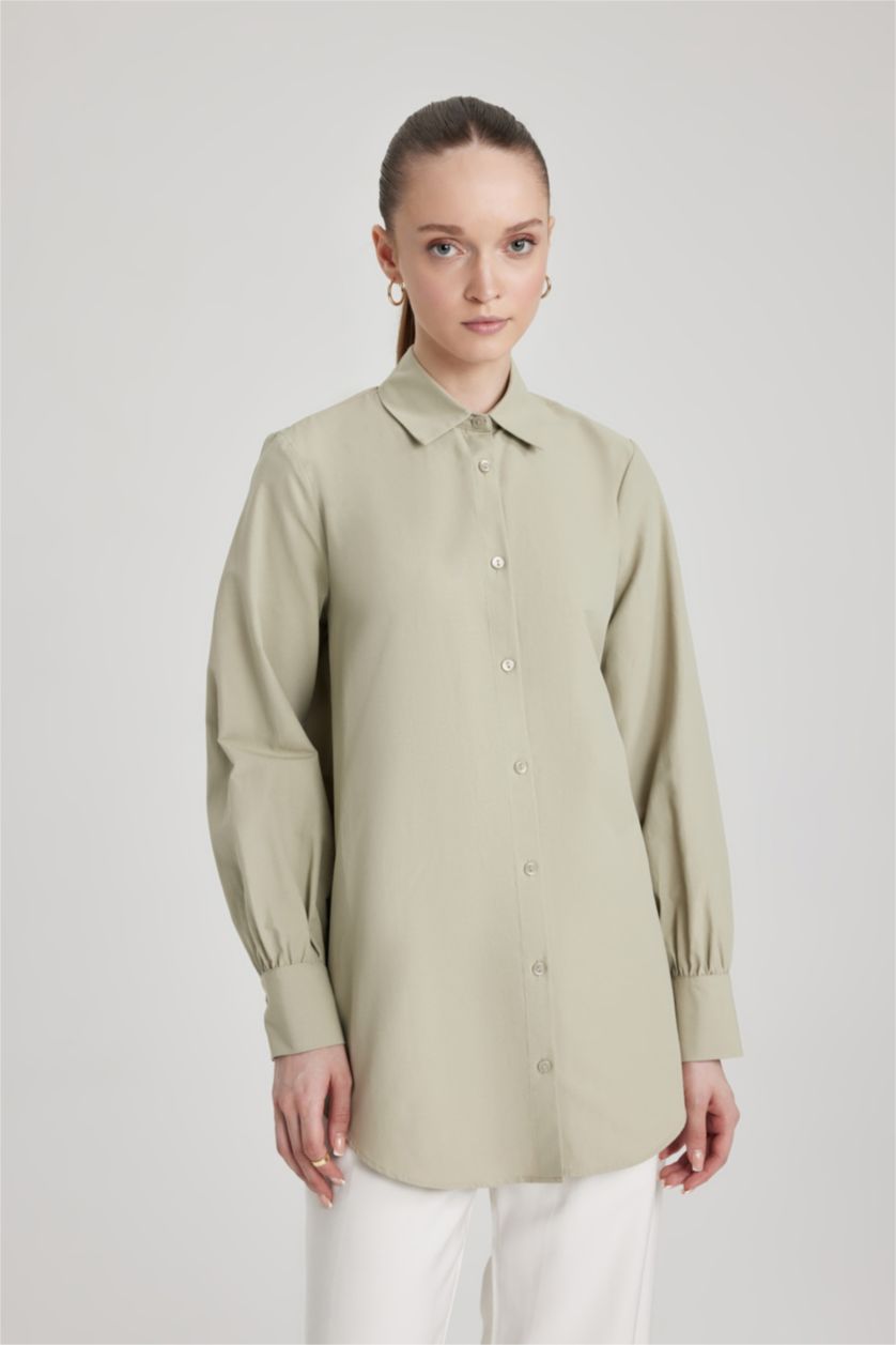 WOMAN Stone Regular Fit Poplin Shirt Collar Long Sleeve Tunic