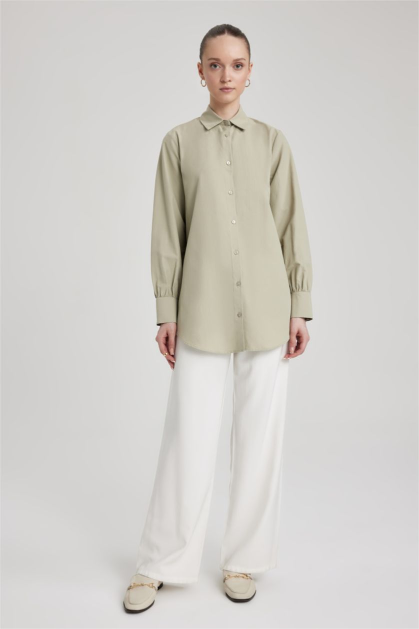 WOMAN Stone Regular Fit Poplin Shirt Collar Long Sleeve Tunic