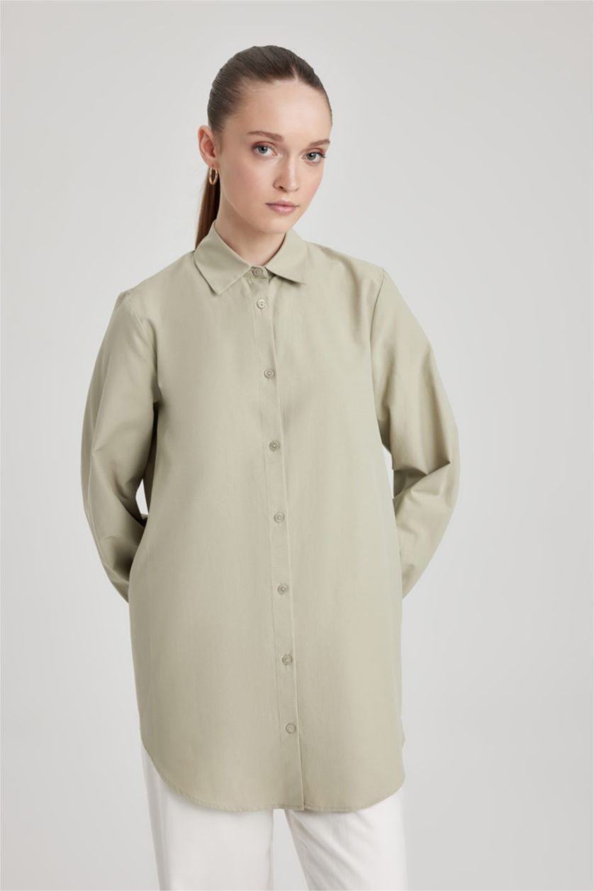 WOMAN Stone Regular Fit Poplin Shirt Collar Long Sleeve Tunic