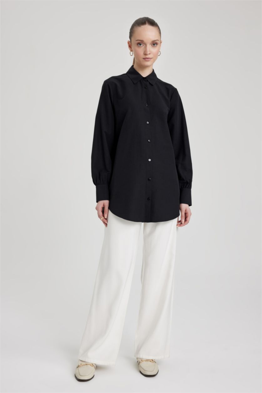 FEMME Noir Tunique Popeline Coupe Régulière À Manches Longues