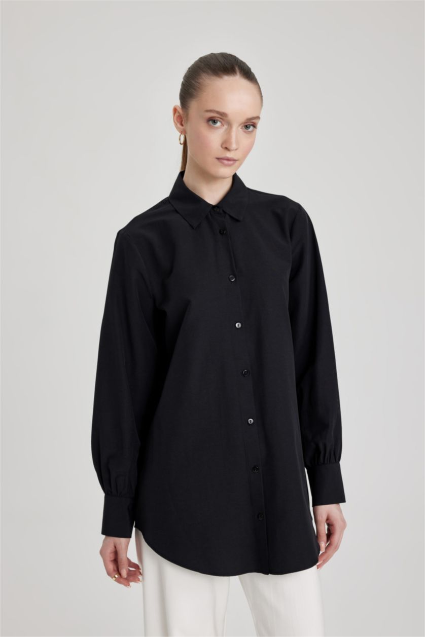 FEMME Noir Tunique Popeline Coupe Régulière À Manches Longues