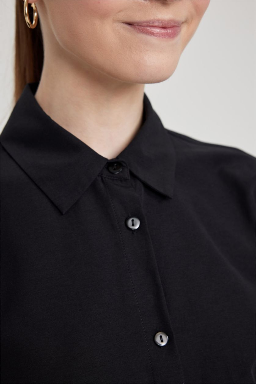 FEMME Noir Tunique Popeline Coupe Régulière À Manches Longues