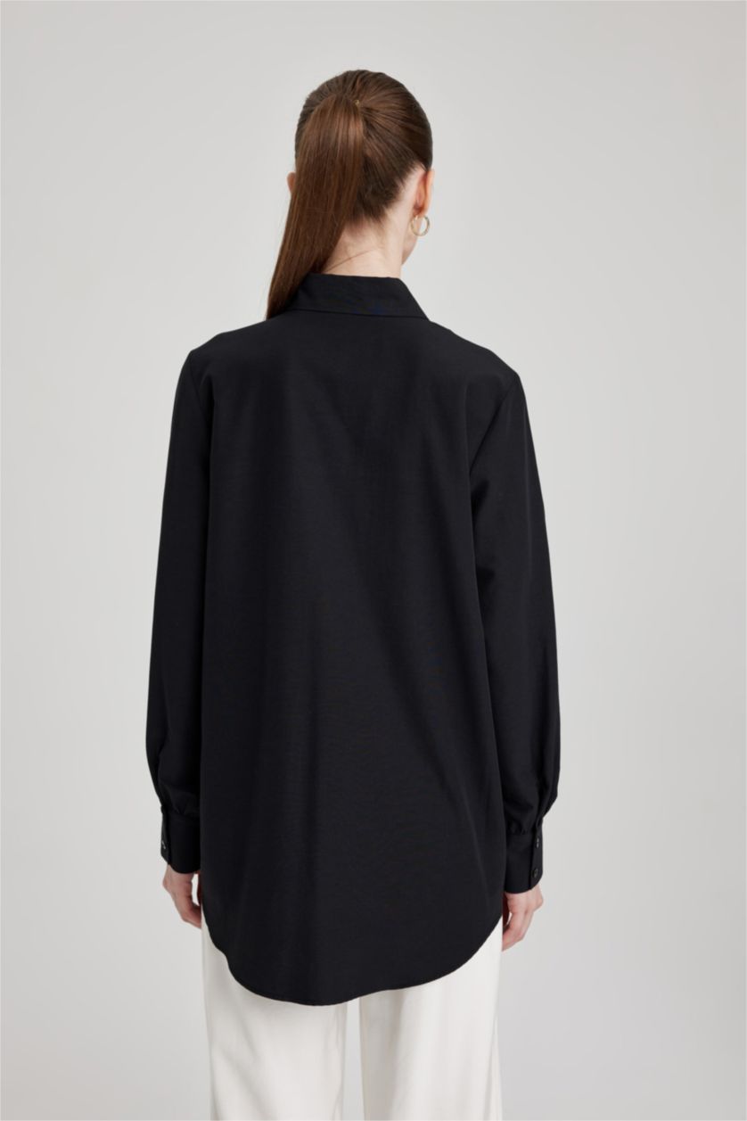 FEMME Noir Tunique Popeline Coupe Régulière À Manches Longues