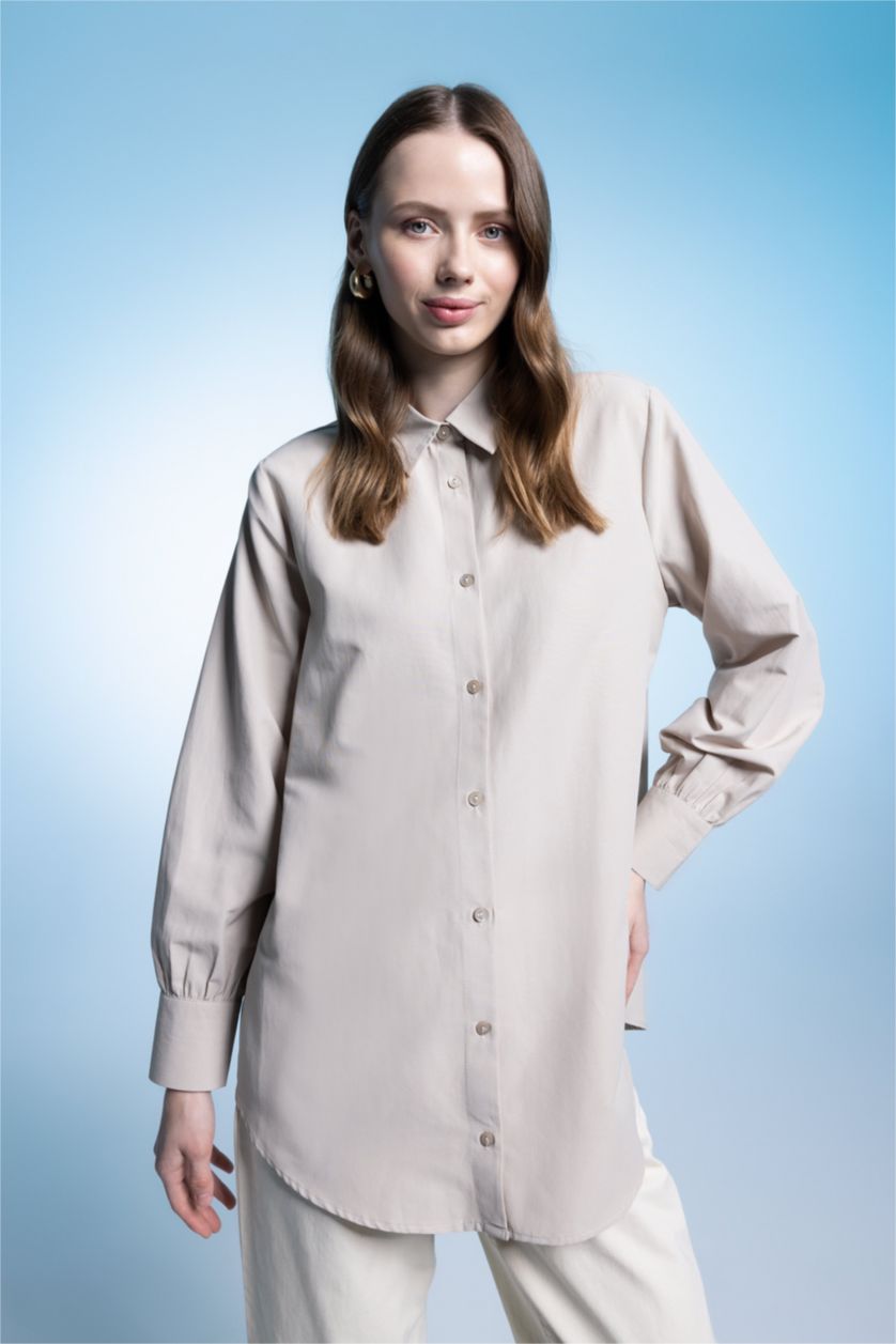 WOMAN Sand Regular Fit Poplin Long Sleeve Tunic