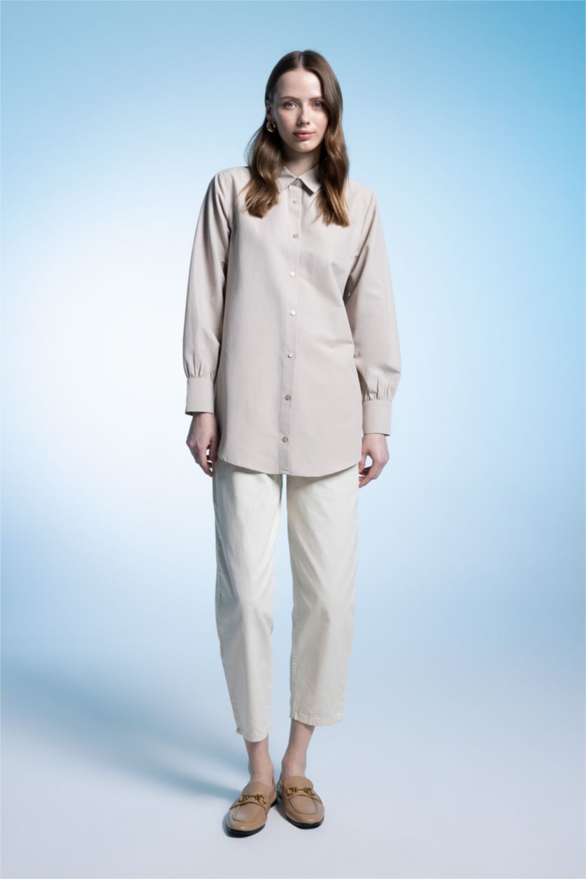 WOMAN Sand Regular Fit Poplin Long Sleeve Tunic