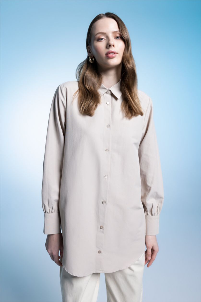 WOMAN Sand Regular Fit Poplin Long Sleeve Tunic