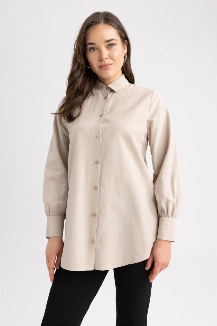 WOMAN Sand Regular Fit Poplin Long Sleeve Tunic