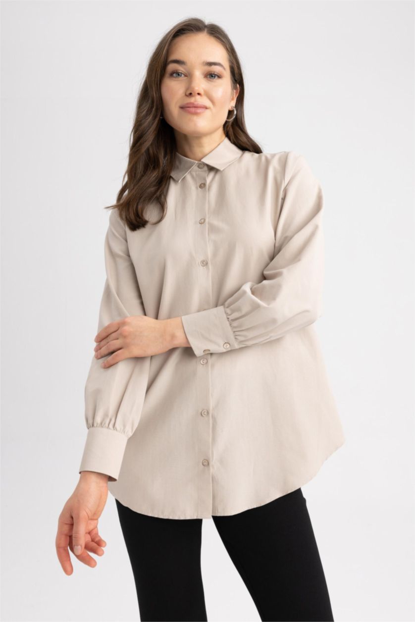 WOMAN Sand Regular Fit Poplin Long Sleeve Tunic