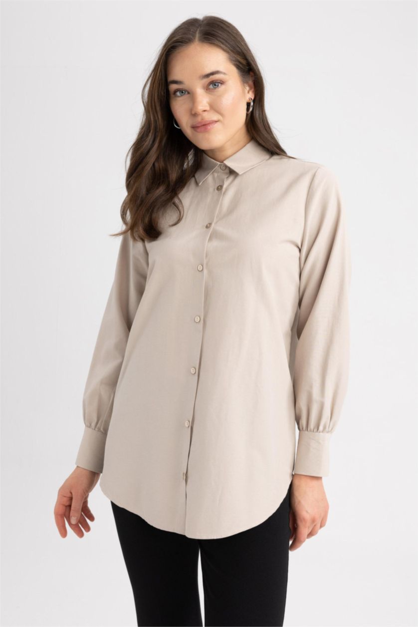 WOMAN Sand Regular Fit Poplin Long Sleeve Tunic