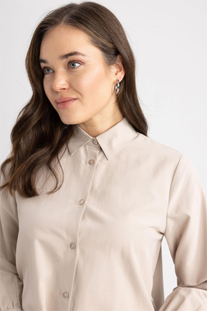 WOMAN Sand Regular Fit Poplin Long Sleeve Tunic